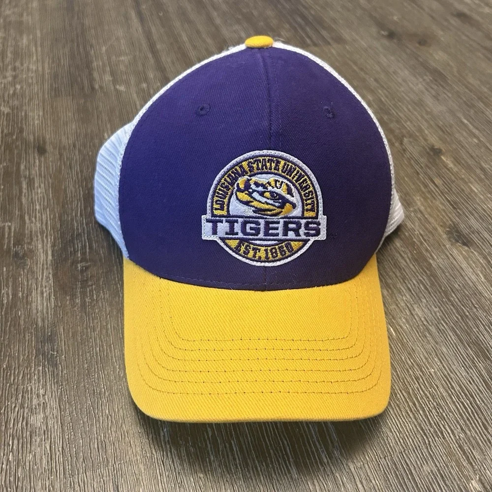 LSU Tigers Trucker Snapback Hat Purple Gold White Mesh Adjustable Cap NCAA